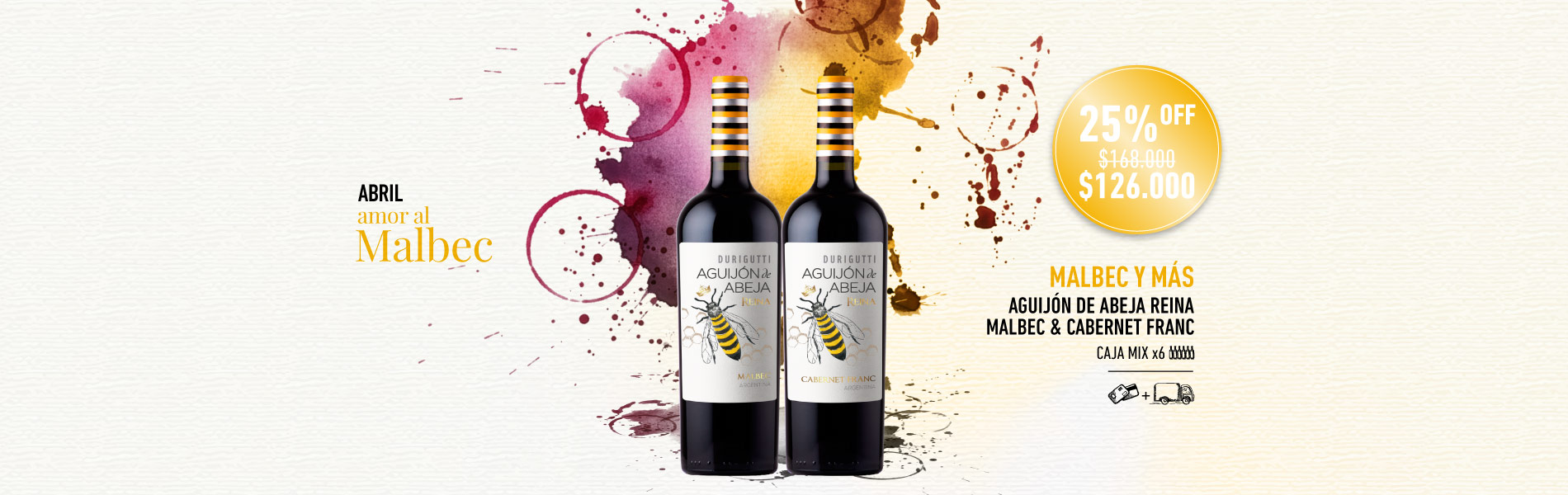 promo abril mes del malbec durigutti aguijon de abeja reina malbec y cabernet franc caja mix x6