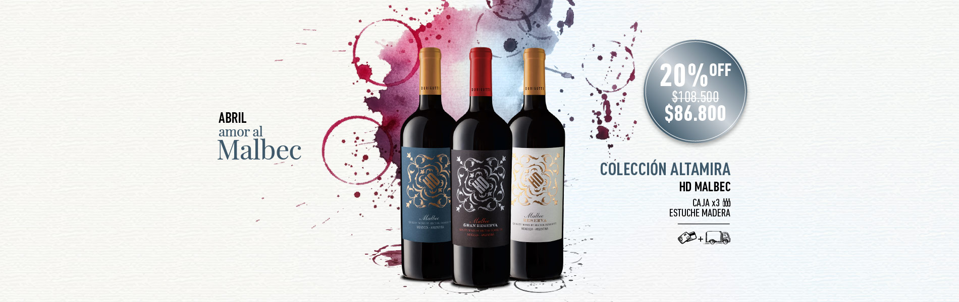 promo abril mes del malbec coleccion altamira hd malbec caja madera x3