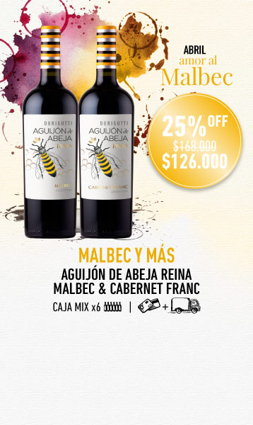 promo abril mes del malbec durigutti aguijon de abeja reina malbec y cabernet franc caja mix x6