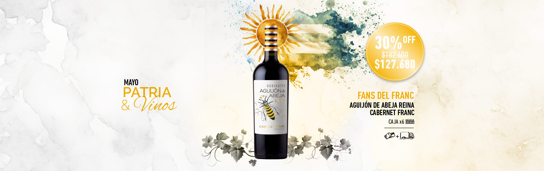 promo mayo mes patrio durigutti aguijon de abeja reina cabernet franc caja x6