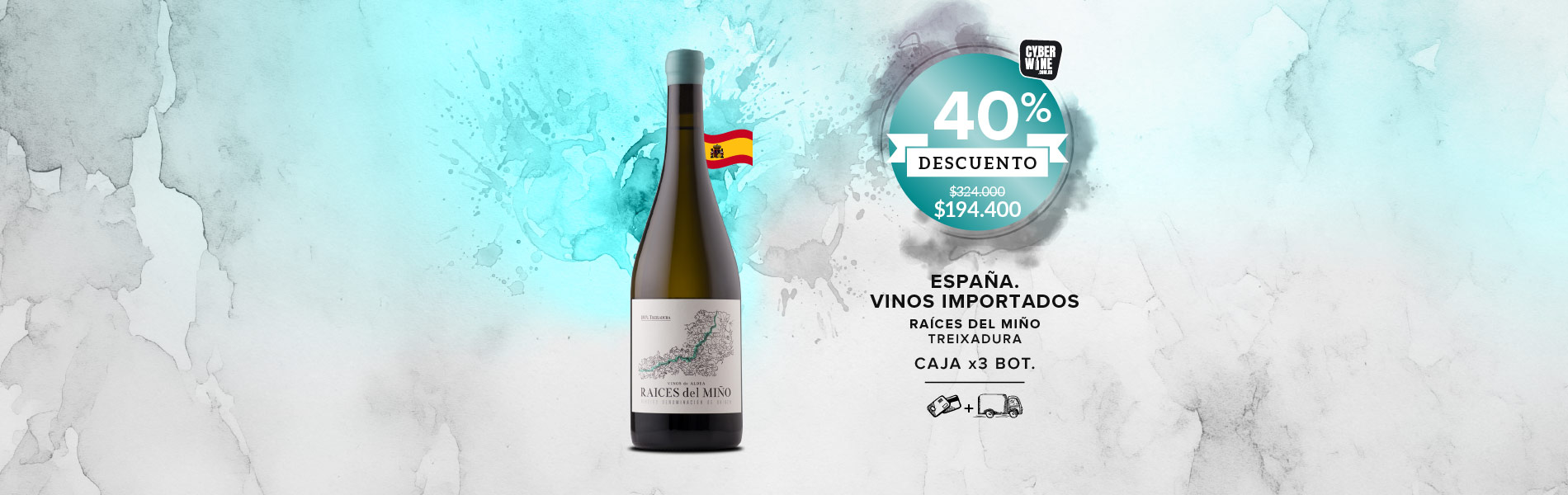 promo 40% off vino español blanco caja x3